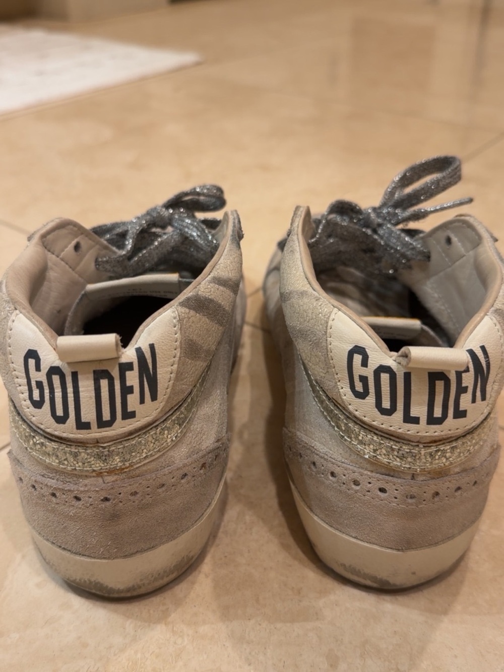 Golden Goose Mid Star Glitter Suede Sneakers Silver Metallic Made Italy - Picture 7 of 14